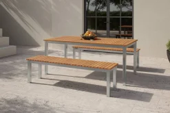 VILLANA Esstisch, Garten-Essgruppe, Silber, Aluminium/Eukalyptus, 180 x 90 cm, witterungsbeständig, hohe Belastbarkeit, FSC®-zertifiziertes Produkt