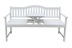 VILLANA Gartenbank, weiß, Akazie, 152 x 59 x 86 cm, 2-3 Personen, Klapptisch-Funktion, FSC®-zertifiziertes Produkt