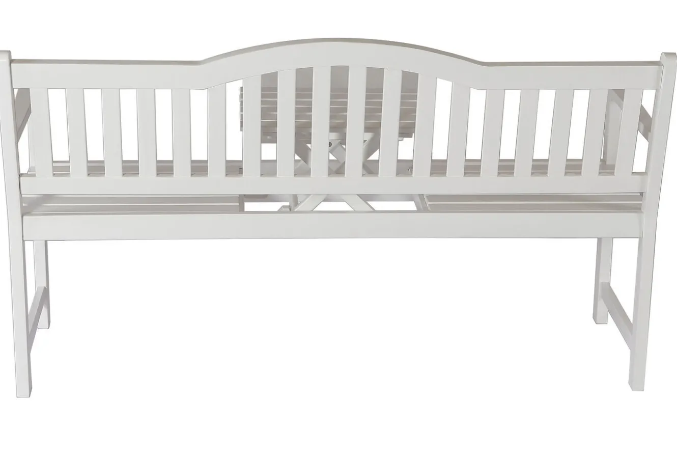 VILLANA Gartenbank, weiß, Akazie, 152 x 59 x 86 cm, 2-3 Personen, Klapptisch-Funktion, FSC®-zertifiziertes Produkt