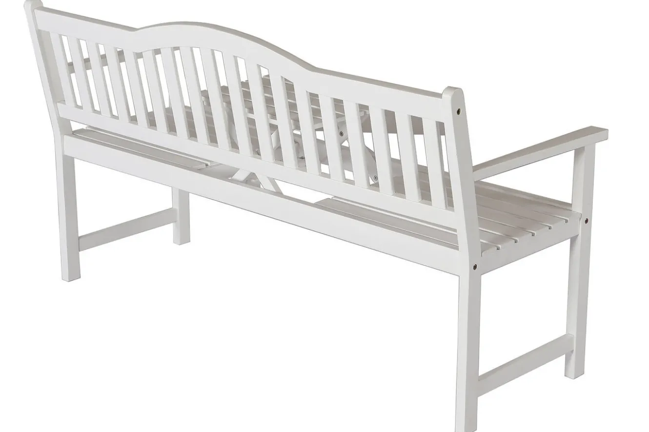 VILLANA Gartenbank, weiß, Akazie, 152 x 59 x 86 cm, 2-3 Personen, Klapptisch-Funktion, FSC®-zertifiziertes Produkt