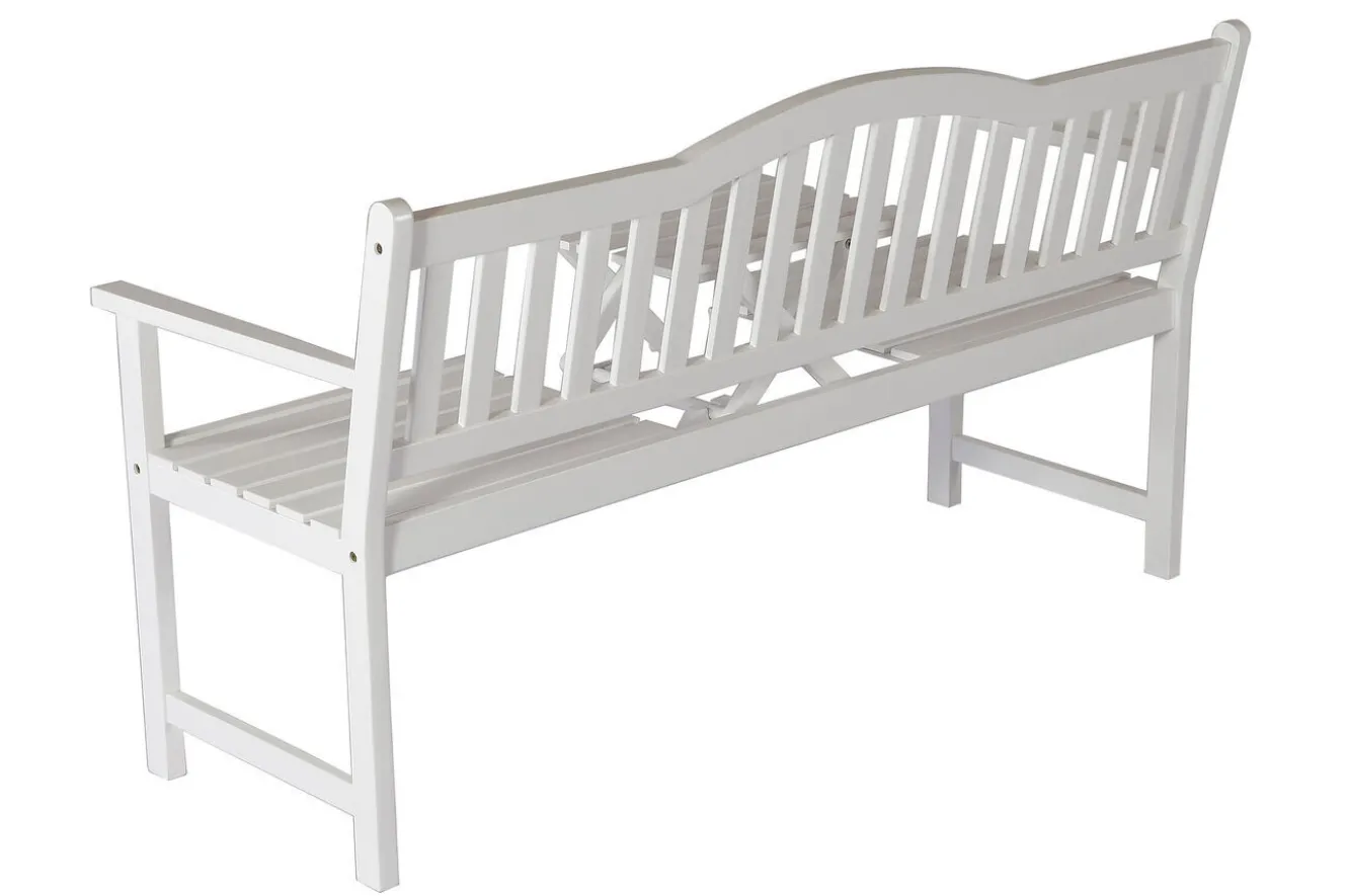 VILLANA Gartenbank, weiß, Akazie, 152 x 59 x 86 cm, 2-3 Personen, Klapptisch-Funktion, FSC®-zertifiziertes Produkt