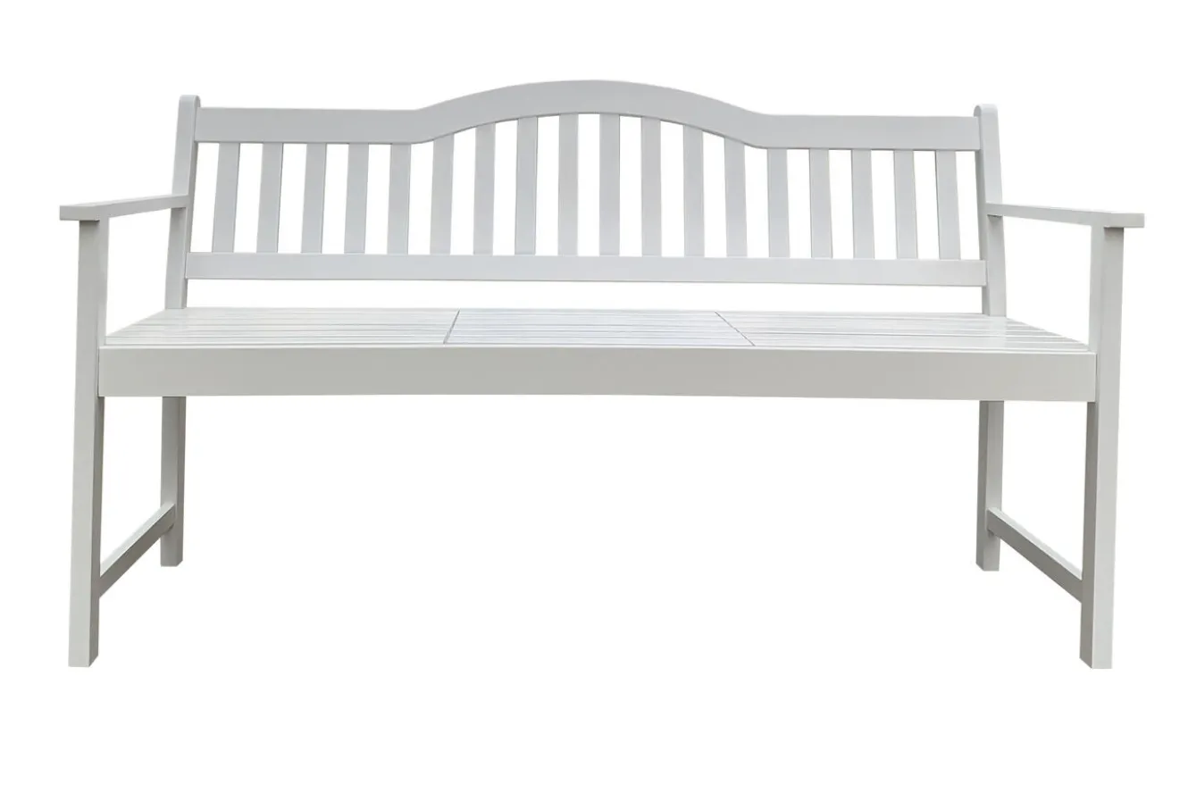 VILLANA Gartenbank, weiß, Akazie, 152 x 59 x 86 cm, 2-3 Personen, Klapptisch-Funktion, FSC®-zertifiziertes Produkt