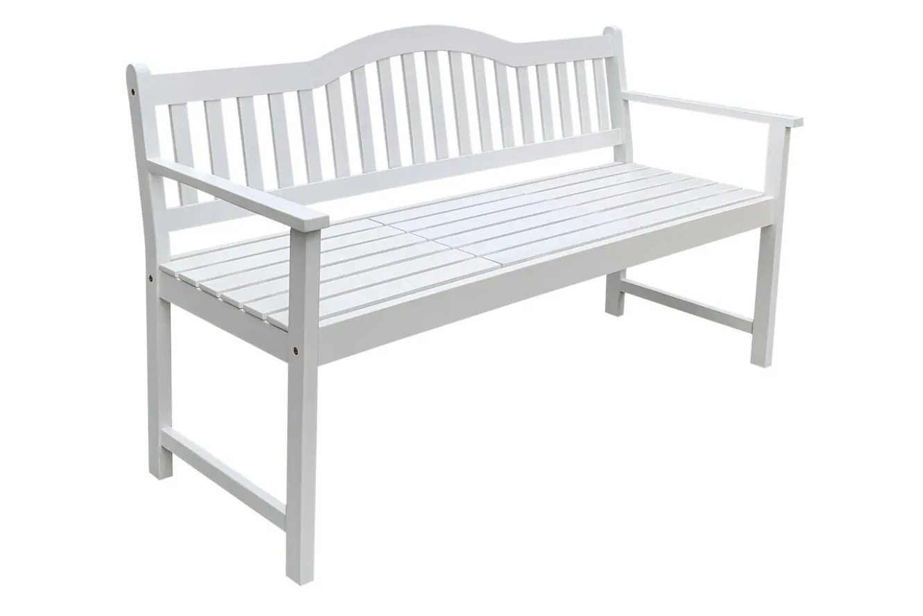 VILLANA Gartenbank, weiß, Akazie, 152 x 59 x 86 cm, 2-3 Personen, Klapptisch-Funktion, FSC®-zertifiziertes Produkt