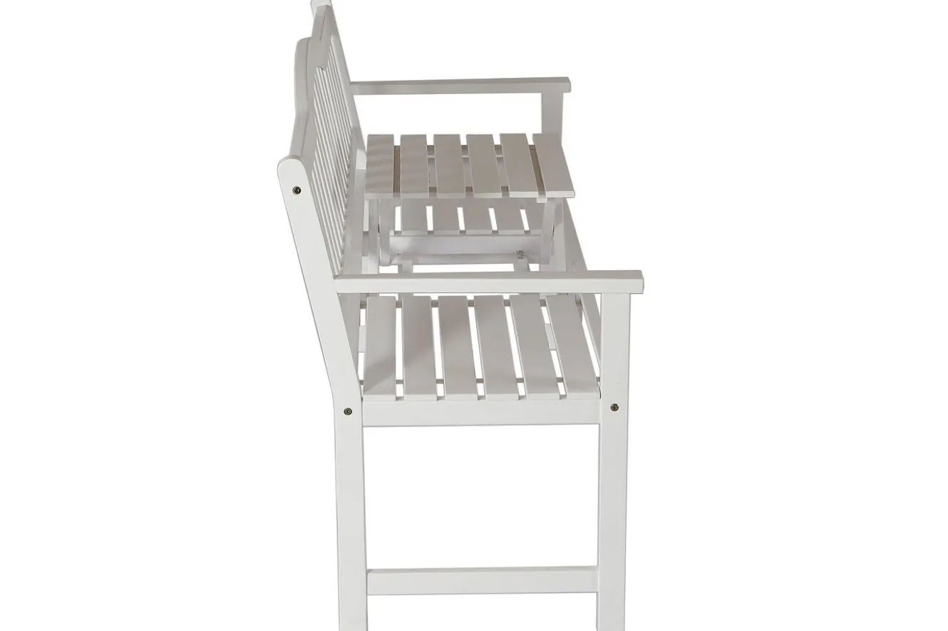 VILLANA Gartenbank, weiß, Akazie, 152 x 59 x 86 cm, 2-3 Personen, Klapptisch-Funktion, FSC®-zertifiziertes Produkt