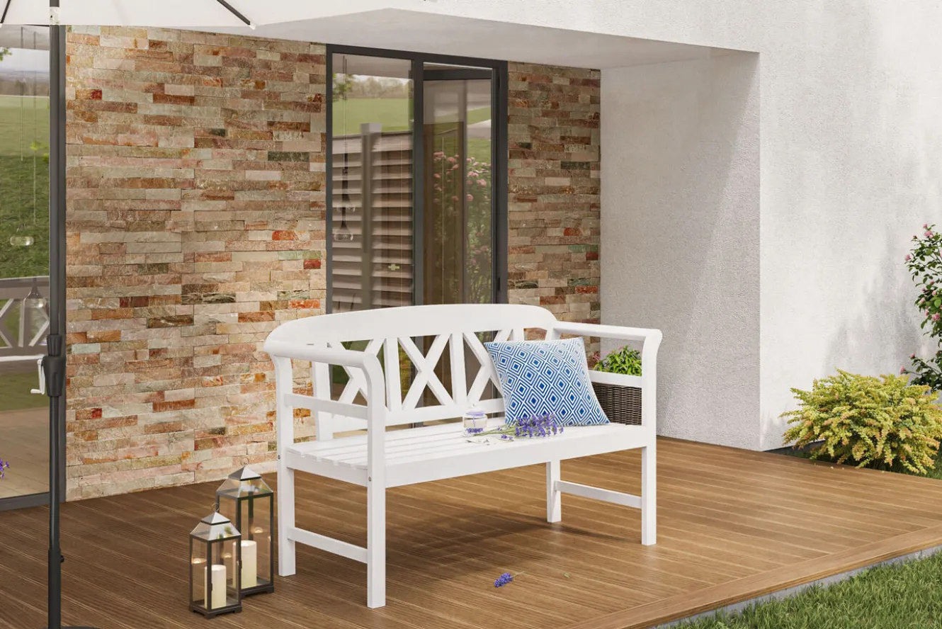 VILLANA Gartenbank, weiß, Akazie, 128 x 54 x 81 cm, 2 Personen, FSC®-zertifiziertes Produkt