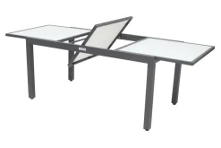 VILLANA Garten-Essgruppe, anthrazit/grau, Alu/Textil, Tisch 160 x 220 cm, 8 Klappstühle