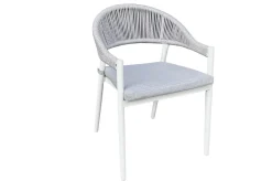 VILLANA Garten-Essgruppe mit 6 Stapelstühlen, matt weiß/grau, Alu/Polyester, Esstisch 155 x 90 cm