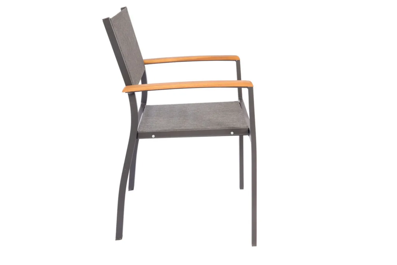 VILLANA Garten-Essgruppe mit 6 Sesseln, anthrazit/grau, Alu/Glas, Tisch ca. 160/220 x 90 cm, ausziehbar, witterungsbeständig, FSC®-zertifiziertes Produkt
