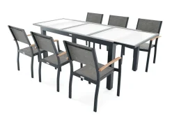 VILLANA Garten-Essgruppe mit 6 Sesseln, anthrazit/grau, Alu/Glas, Tisch ca. 160/220 x 90 cm, ausziehbar, witterungsbeständig, FSC®-zertifiziertes Produkt