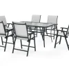 VILLANA Garten-Essgruppe mit 6 Klappstühlen, schwarz, Stahl/Textilene, Esstisch 150 x 90 cm