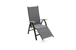 VILLANA Garten-Essgruppe, naturbelassen/anthrazit, Alu/Eukalyptus, Tisch 150/200 x 90 cm, 6 Sitzplätze, ausziehbar, FSC®-zertifiziertes Produkt