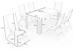 VILLANA Garten-Essgruppe, 6 Personen, ausziehbarer Tisch 160–220 cm, Aluminium/Glas/Eukalyptus