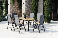 Villana Garten-Essgruppe, 6 Personen, ausziehbarer Tisch 150–200 cm, Aluminium /Eukalyptusholz FSC®-zertifiziert