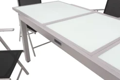 VILLANA Garten-Essgruppe, silber/schwarz, Alu/Textil, Tisch 160/220 cm, 8 Klappstühle