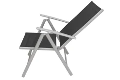 VILLANA Garten-Essgruppe, silber/schwarz, Alu/Textil, Tisch 160/220 cm, 8 Klappstühle