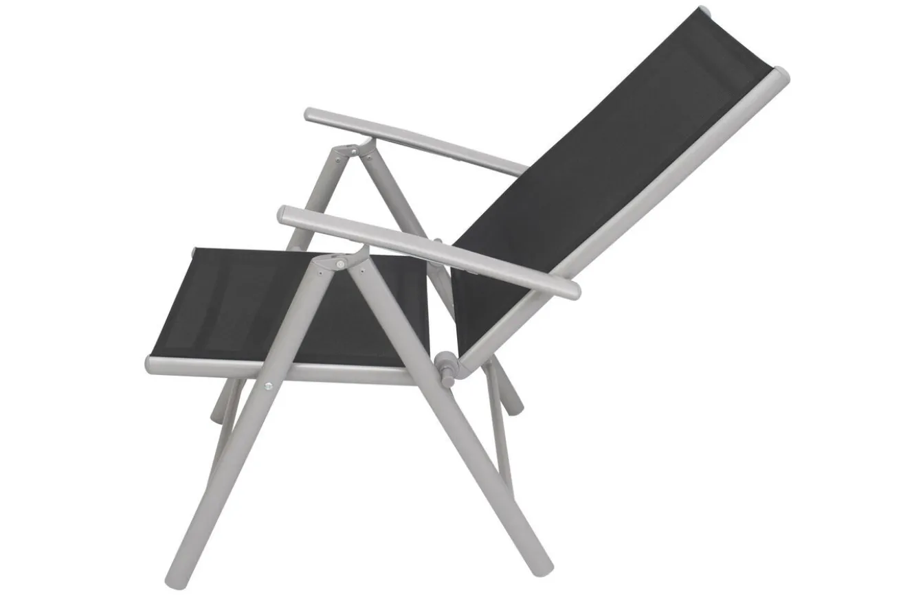 VILLANA Garten-Essgruppe, silber/schwarz, Alu/Textil, Tisch 160/220 cm, 8 Klappstühle