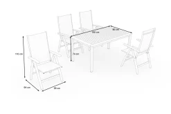 VILLANA Garten-Essgruppe, silber/natural, Alu/Eukalyptus, 150 x 90 x 74 cm, 4 Sitzplätze, witterungsbeständig, mit Fußkappen, FSC®-zertifiziertes Produkt