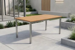 VILLANA Garten-Essgruppe, silber/natural, Alu/Eukalyptus, 150 x 90 x 74 cm, 4 Sitzplätze, witterungsbeständig, mit Fußkappen, FSC®-zertifiziertes Produkt