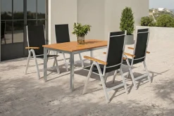 VILLANA Garten-Essgruppe, silber/natural, Alu/Eukalyptus, 150 x 90 x 74 cm, 4 Sitzplätze, witterungsbeständig, mit Fußkappen, FSC®-zertifiziertes Produkt