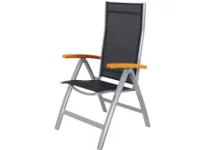 VILLANA Garten-Essgruppe, silber/anthrazit, Alu/Eukalyptus, Ausziehtisch 160/220 x 90 cm, inkl. 4 Klappstühle, FSC®-zertifiziertes Produkt