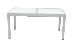 VILLANA Garten-Essgruppe, weiß/silber, Aluminium/Sicherheitsglas, Ausziehtisch 160/220 x 90 cm, 8 Klappstühle, FSC®-zertifiziertes Produkt