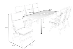 Villana Lagos Garten-Essgruppe, 6 Personen inkl. Sitzkissen, ausziehbarer Tisch 150–200 cm, Aluminium/Eukalyptusholz FSC®-zertifiziert