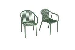 VILLANA Pico Curve Balkon-Set, pestogrün, Kunststoff, Tisch Ø 70 cm und 2 Stapelsessel, UV- und wetterfest