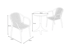 VILLANA Pico Curve Balkon-Set, pestogrün, Kunststoff, Tisch Ø 70 cm und 2 Stapelsessel, UV- und wetterfest
