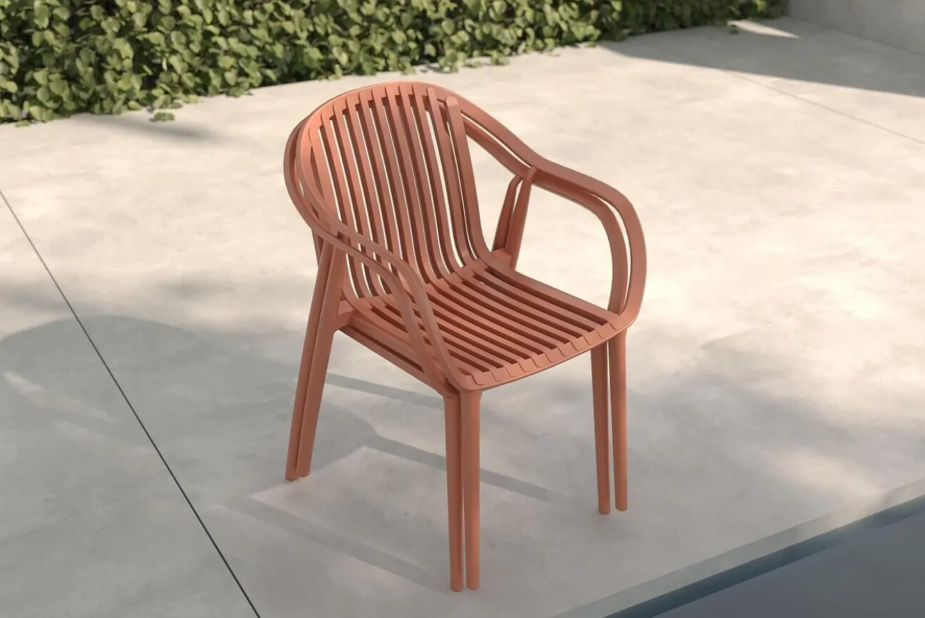 VILLANA Pico Curve Balkon-Set, ziegelrot, Kunststoff, Tisch Ø 70 cm und 2 Stapelsessel, UV- und wetterfest