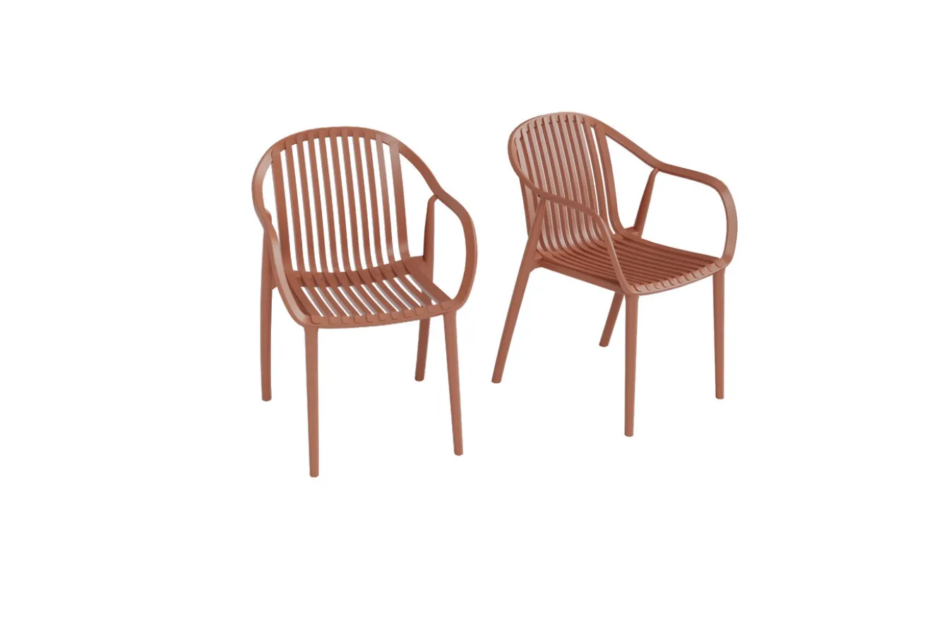 VILLANA Pico Curve Balkon-Set, ziegelrot, Kunststoff, Tisch Ø 70 cm und 2 Stapelsessel, UV- und wetterfest