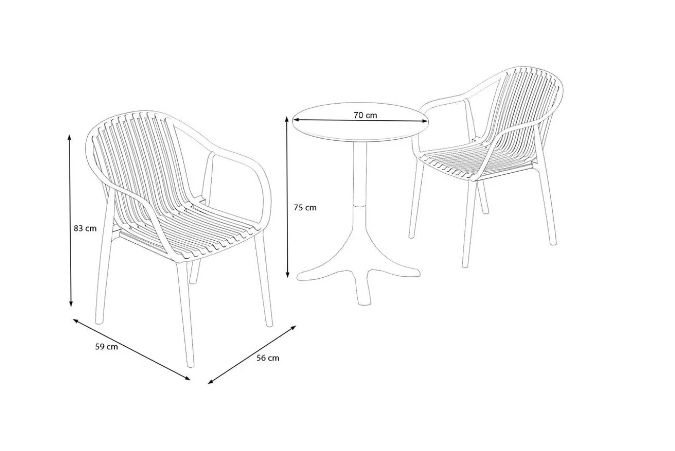 VILLANA Pico Curve Balkon-Set, ziegelrot, Kunststoff, Tisch Ø 70 cm und 2 Stapelsessel, UV- und wetterfest