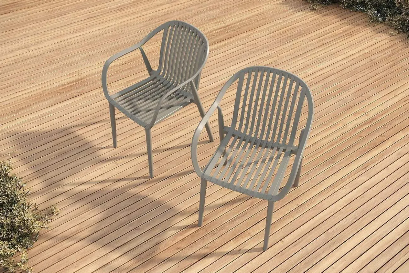 VILLANA Pico Curve Stapelsessel 2er-Set, grau, Kunststoff, 56,5 x 59,5 x 83 cm, stapelbar, UV-beständig
