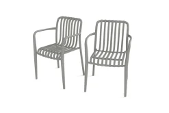 VILLANA Pico Soft Balkon-Set, grau, Kunststoff, Tisch Ø 70 cm und 2 Stapelsessel, UV-beständig, wetterfest