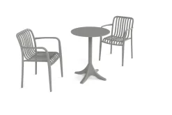 VILLANA Pico Soft Balkon-Set, grau, Kunststoff, Tisch Ø 70 cm und 2 Stapelsessel, UV-beständig, wetterfest