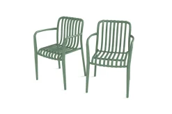 VILLANA Pico Soft Balkon-Set, pestogrün, Kunststoff, Tisch Ø 70 cm und 2 Stapelsessel, UV-beständig, wetterfest
