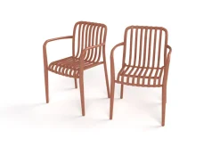 VILLANA Pico Soft Balkon-Set, ziegelrot, Kunststoff, Tisch Ø 70 cm und 2 Stapelsessel, UV-beständig, wetterfest