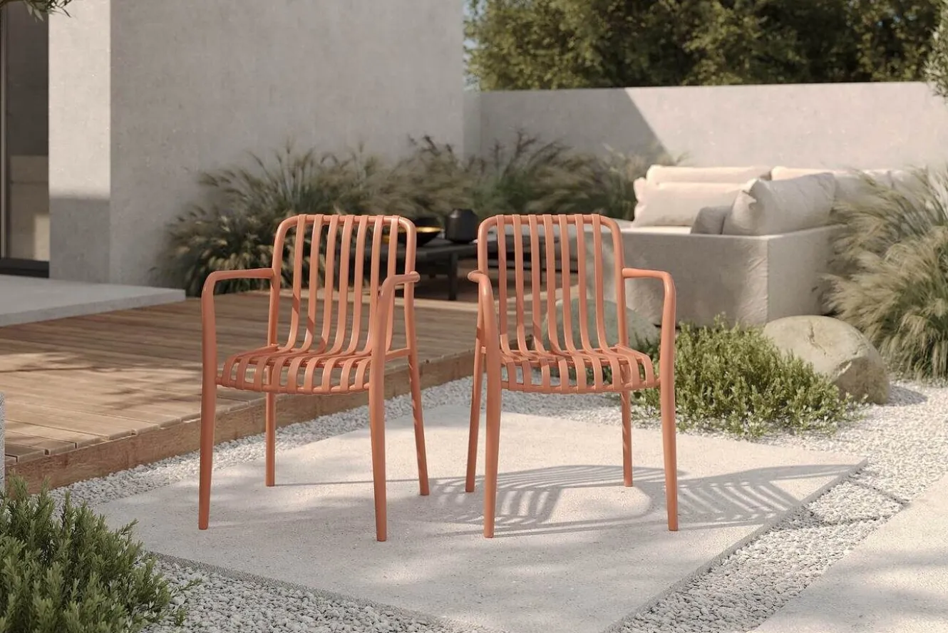 VILLANA Pico Soft Stapelsessel 2er-Set, ziegelrot, Kunststoff, 54 x 58,5 x 80,5 cm, stapelbar, UV-beständig
