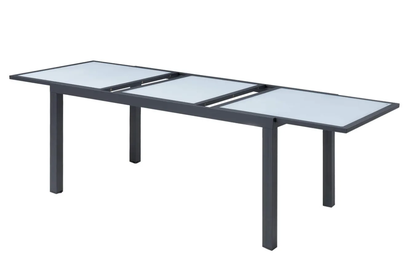 VILLANA Sylvania Ausziehtisch, anthrazit/weiß, Aluminium/Sicherheitsglas, 160/220 x 90 cm, Pulverbeschichtet, UV-Beständig, Mit Fußkappen