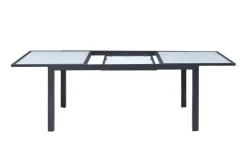VILLANA Sylvania Ausziehtisch, anthrazit/weiß, Aluminium/Sicherheitsglas, 160/220 x 90 cm, Pulverbeschichtet, UV-Beständig, Mit Fußkappen