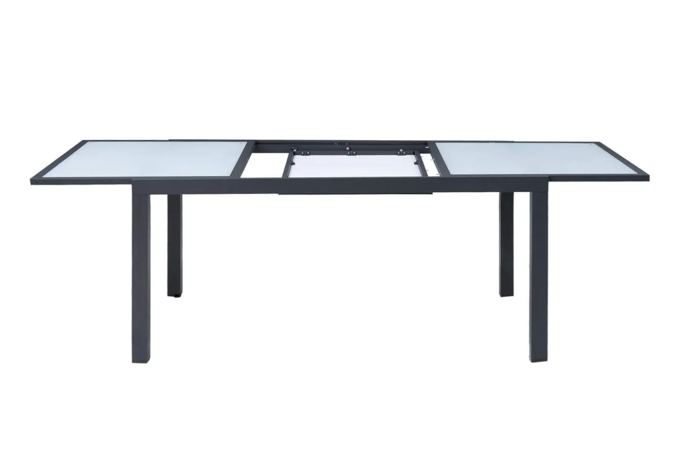 VILLANA Sylvania Ausziehtisch, anthrazit/weiß, Aluminium/Sicherheitsglas, 160/220 x 90 cm, Pulverbeschichtet, UV-Beständig, Mit Fußkappen