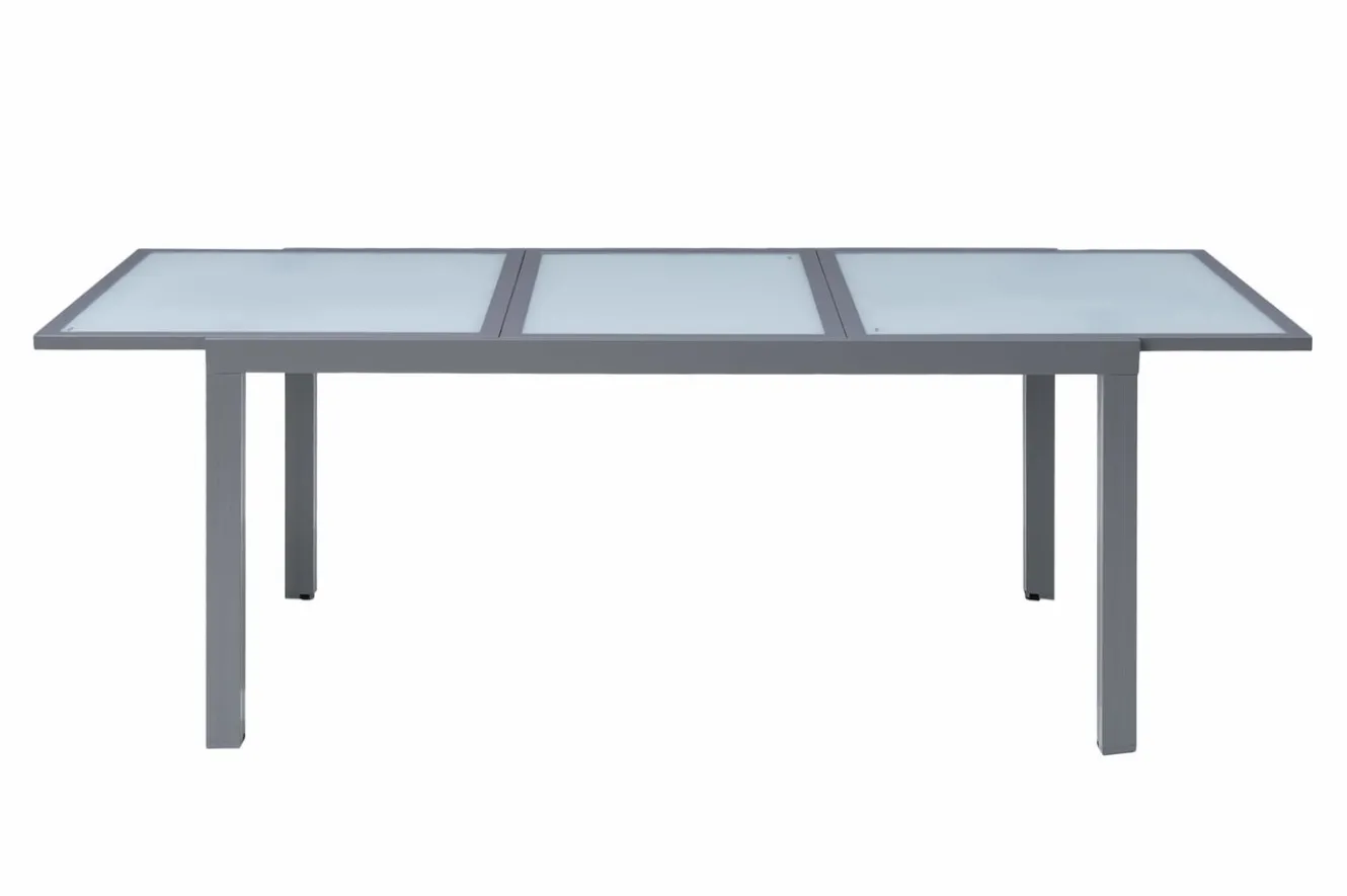 VILLANA Sylvania Ausziehtisch, silber/weiß, Alu/Sicherheitsglas, 160/220x90 cm, Flügelmechanismus