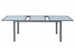 VILLANA Sylvania Ausziehtisch, silber/weiß, Alu/Sicherheitsglas, 160/220x90 cm, Flügelmechanismus
