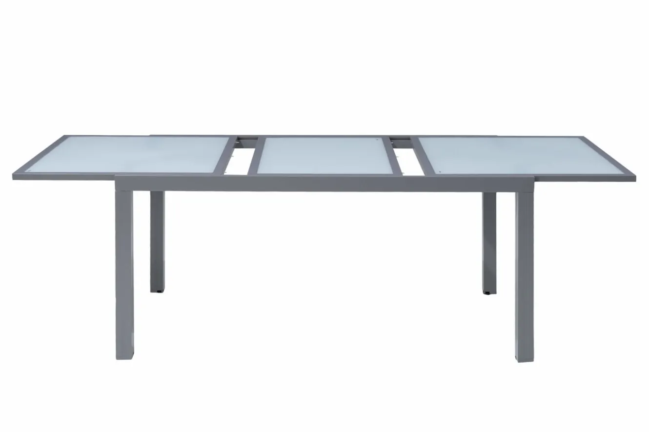 VILLANA Sylvania Ausziehtisch, silber/weiß, Alu/Sicherheitsglas, 160/220x90 cm, Flügelmechanismus