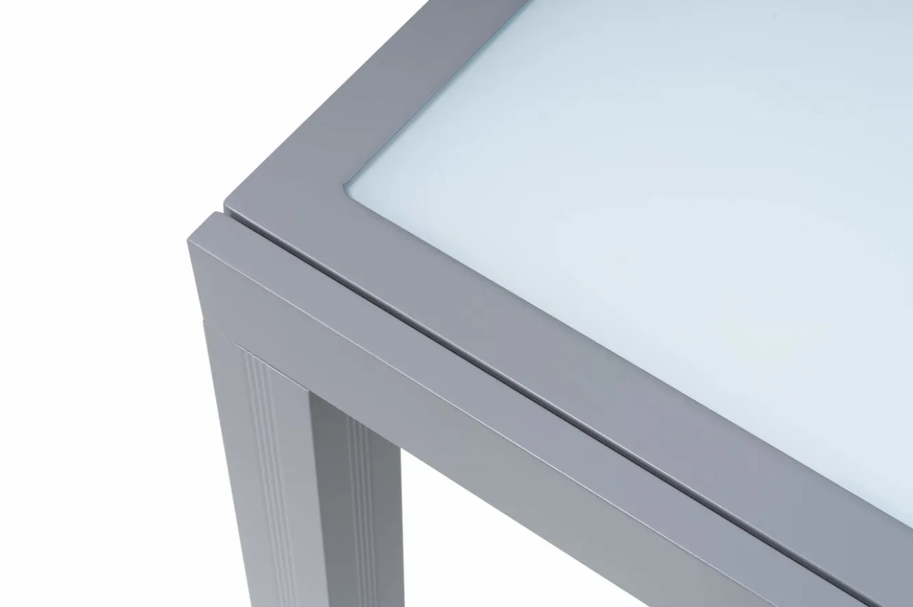 VILLANA Sylvania Ausziehtisch, silber/weiß, Alu/Sicherheitsglas, 160/220x90 cm, Flügelmechanismus