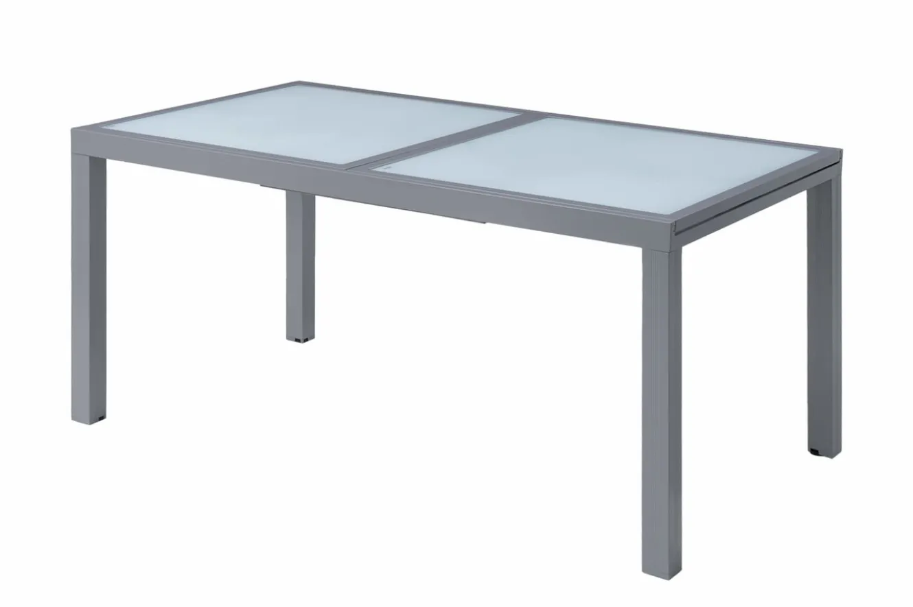 VILLANA Sylvania Ausziehtisch, silber/weiß, Alu/Sicherheitsglas, 160/220x90 cm, Flügelmechanismus