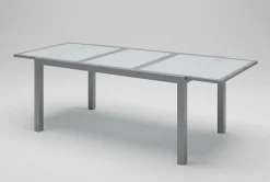 VILLANA Sylvania Ausziehtisch, silber/weiß, Alu/Sicherheitsglas, 160/220x90 cm, Flügelmechanismus