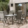 Villana Sylvania Garten-Essgruppe, 6 Personen, ausziehbarer Tisch 160–220 cm, Aluminium/Textil