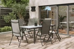 Villana Sylvania Garten-Essgruppe, 6 Personen, ausziehbarer Tisch 160–220 cm, Aluminium/Textil