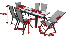 Villana Sylvania Garten-Essgruppe, 6 Personen, ausziehbarer Tisch 160–220 cm, Aluminium/Textil