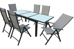 Villana Sylvania Garten-Essgruppe, 6 Personen, ausziehbarer Tisch 160–220 cm, Aluminium/Textil